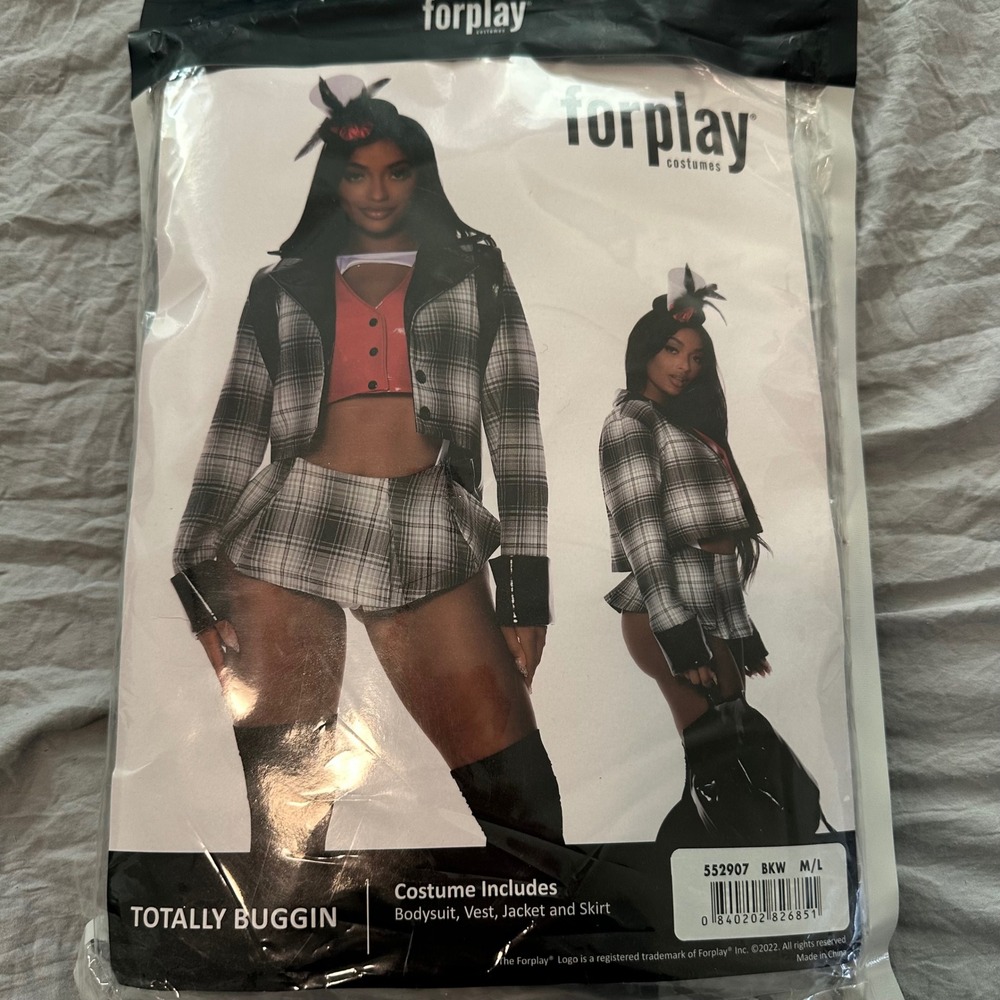 Forplay Totally Buggin Costume 552907 BKWM L 4 Piece Schoolgirl‎ Outfit